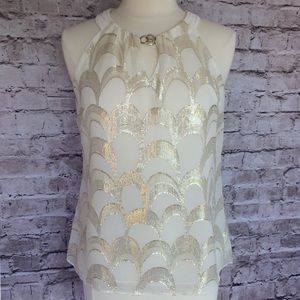 White House Black Market sleeveless shimmery silk date top, S